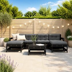 Garden Lounge Set 7 Piece Outdoor Furniture Solid Wood Sofa with Cushions Black
