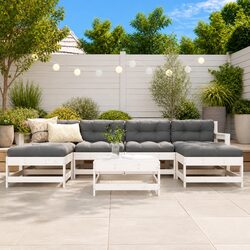 7 Piece Patio Sofa Set with Solid Pine Wood and Cushions