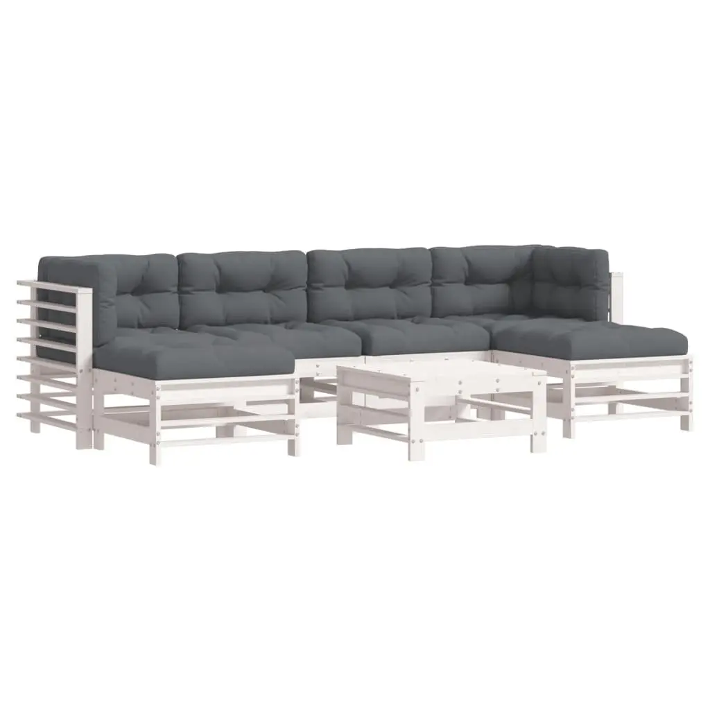 Garden Lounge Set 7 Piece Outdoor Furniture Patio Seating White Cushions
