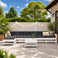7-Piece Garden Lounge Set: White Pine Wood & Cushions