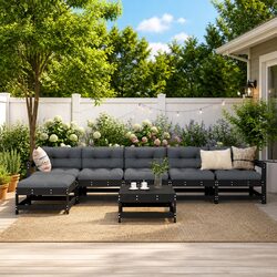 Detailed Specs: 7 Piece Black Wood Garden Lounge Set