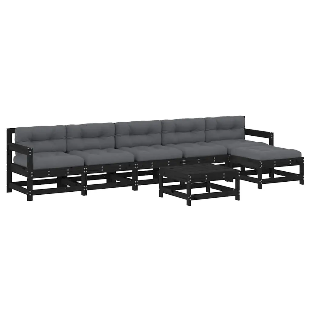 7 Piece Outdoor Garden Lounge Set Black Wood for Patio with Cushions