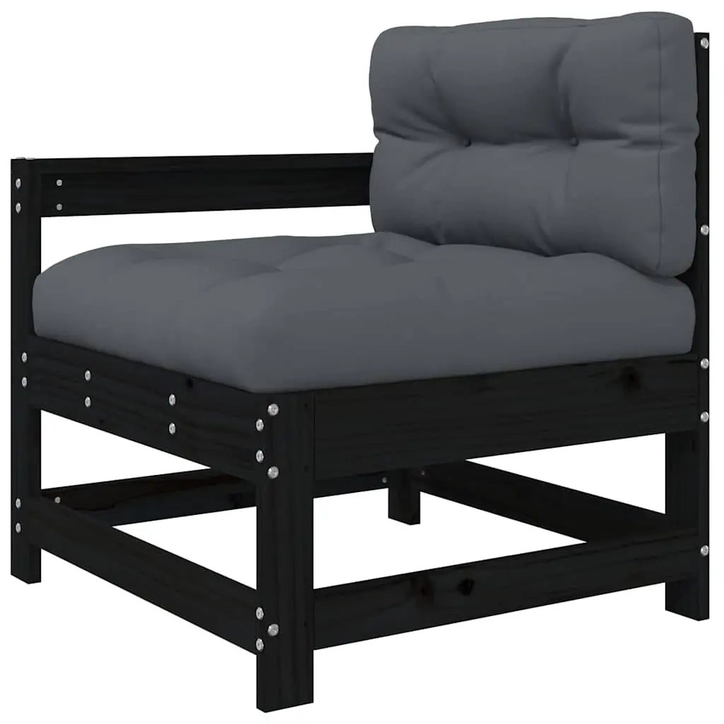 7 Piece Outdoor Garden Lounge Set Black Wood for Patio with Cushions