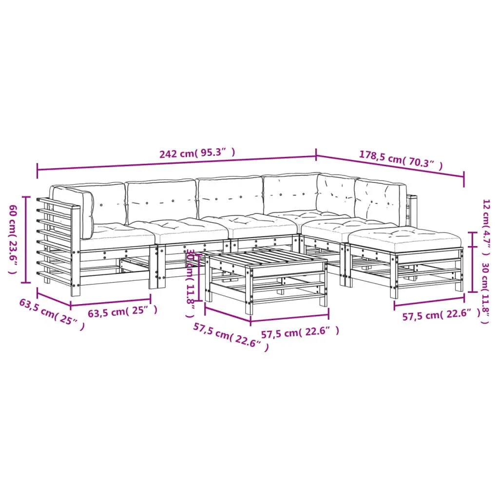 Garden Lounge Set 7 Piece Outdoor Furniture for Patio Brown
