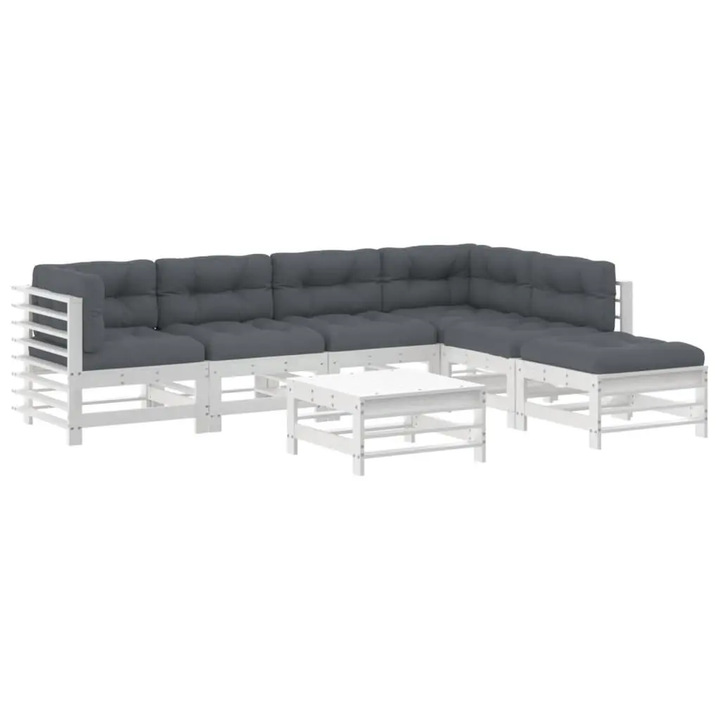 7 Piece Garden Lounge Set for Outdoor Patio White Wooden