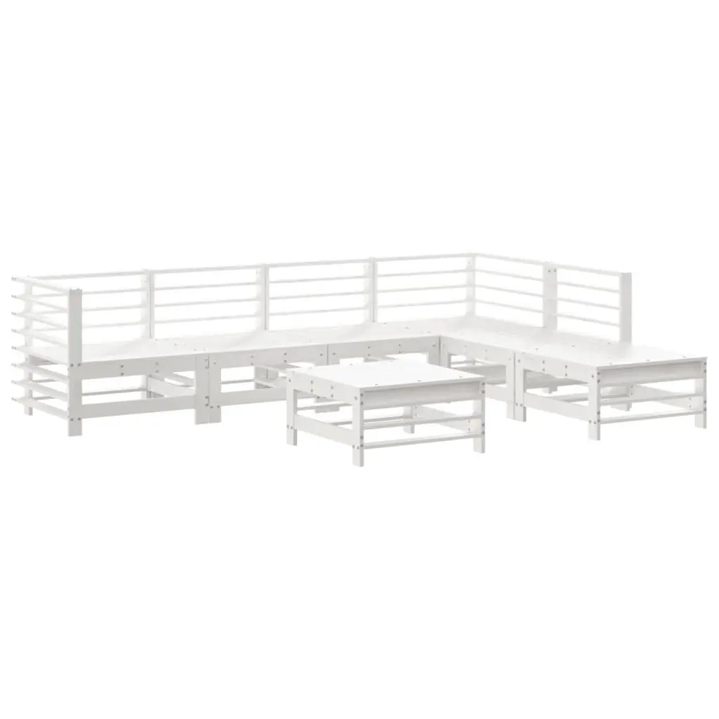 7 Piece Garden Lounge Set for Outdoor Patio White Wooden