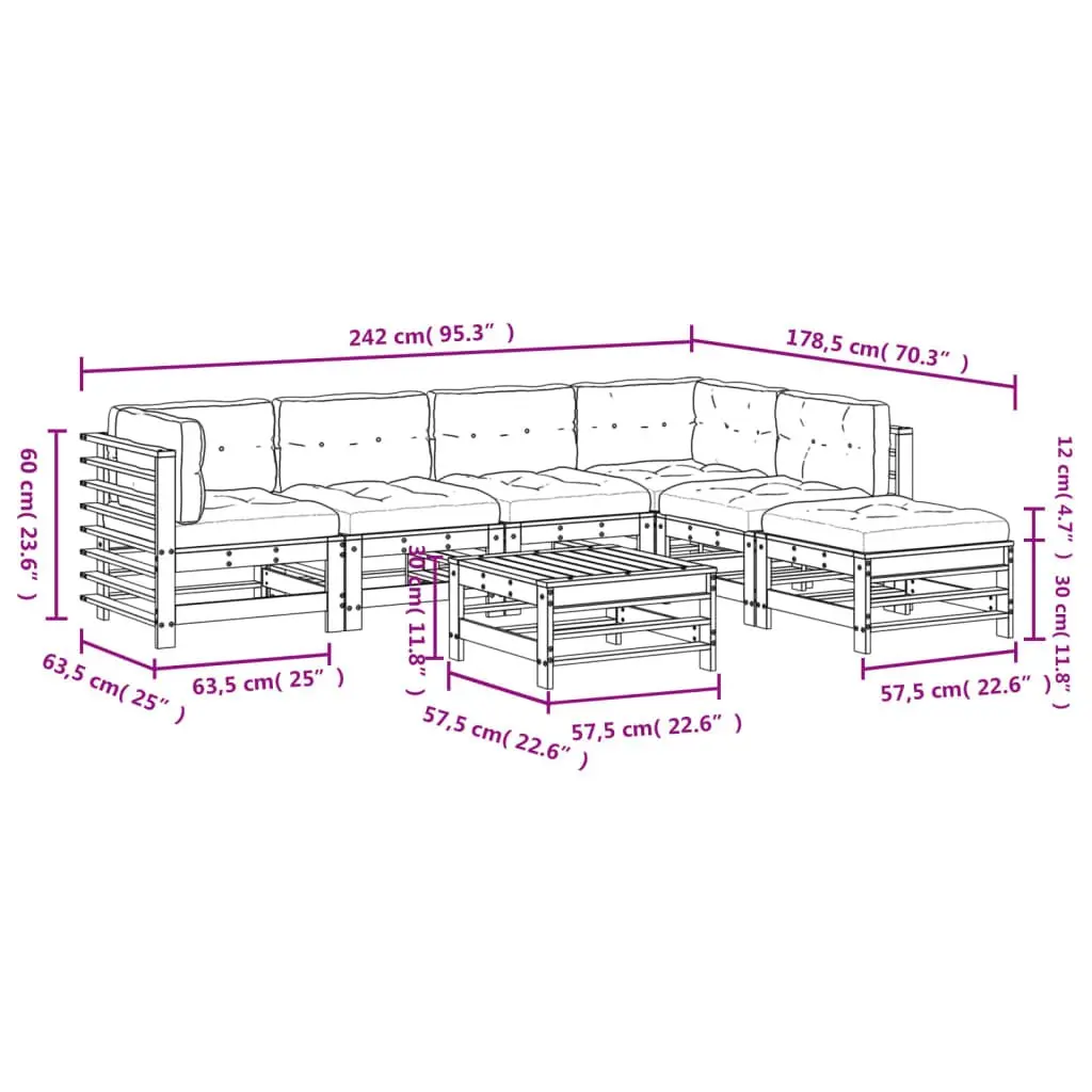 7 Piece Garden Lounge Set for Outdoor Patio White Wooden