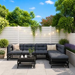 Outdoor Garden Lounge Set 7 Piece Modular Seating Furniture with Cushions Black