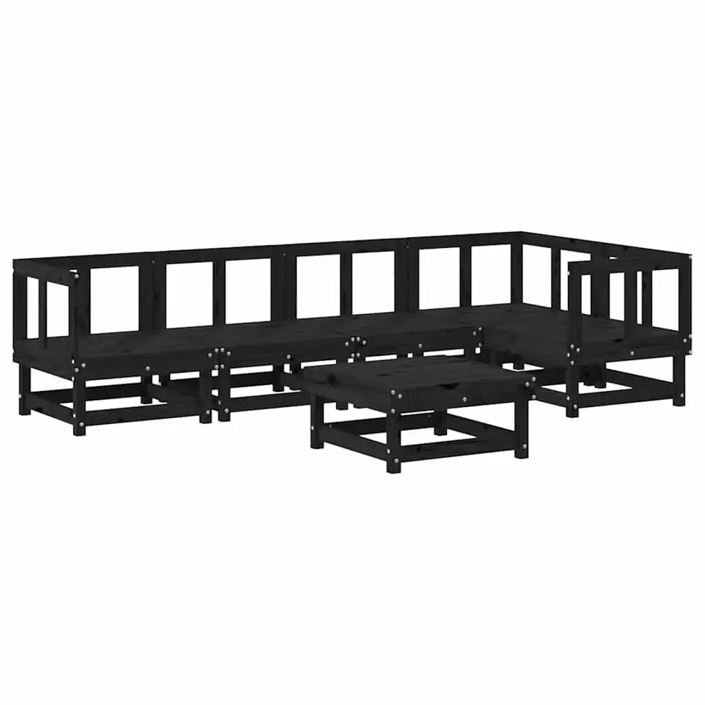 Garden Lounge Set Outdoor Furniture 6 Piece Solid Wood Cushions Black