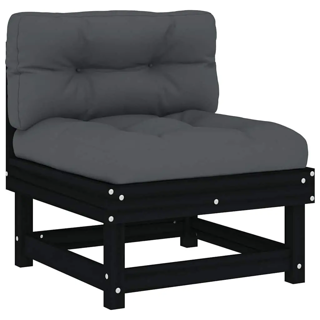Garden Lounge Set Outdoor Furniture 6 Piece Solid Wood Cushions Black