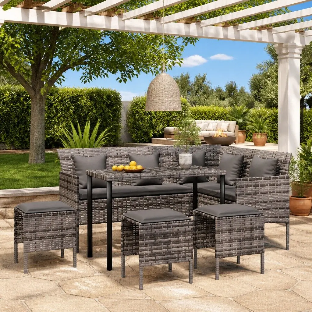 L-Shaped Outdoor Sofa Set Garden Patio 5 Piece Grey