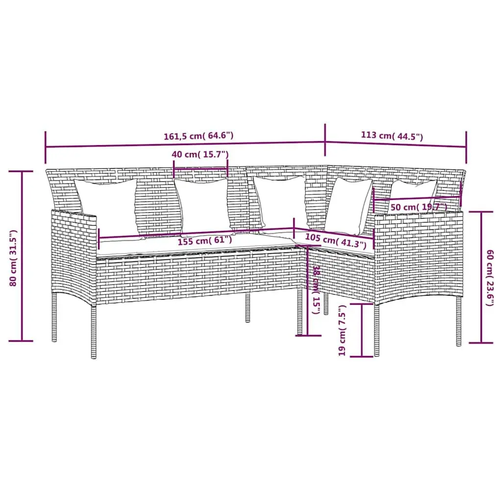 L-Shaped Outdoor Sofa Set Garden Patio 5 Piece Grey