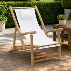 Outdoor Bamboo Deck Chair with Adjustable Backrest