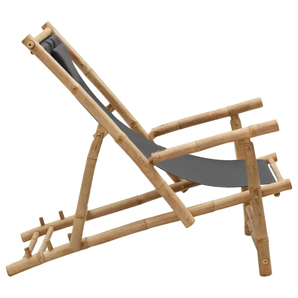 Adjustable Bamboo Deck Chair with Durable Canvas Fabric