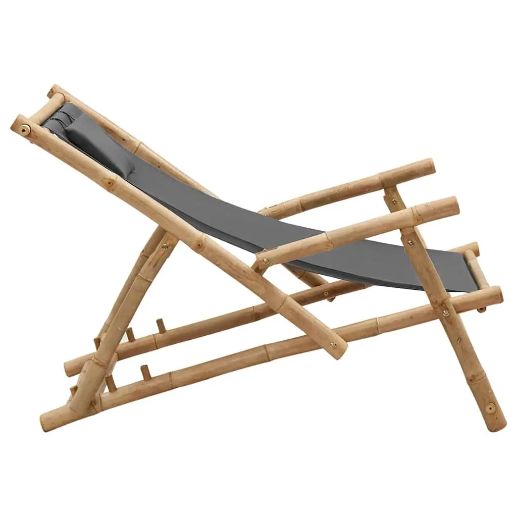 Adjustable Bamboo Deck Chair with Durable Canvas Fabric