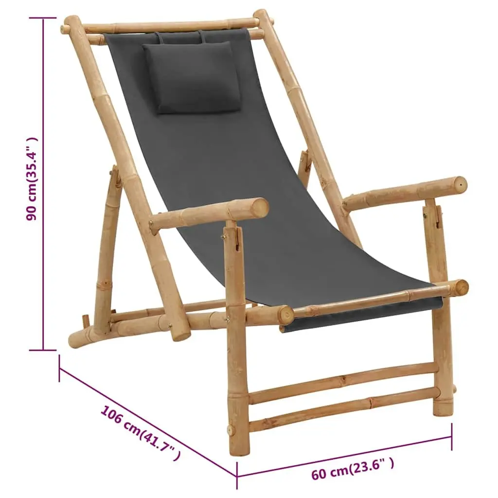 Adjustable Bamboo Deck Chair with Durable Canvas Fabric