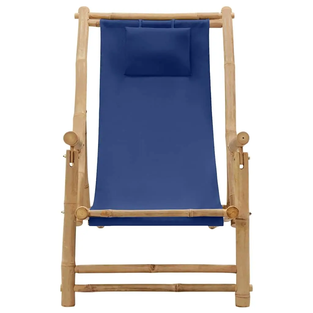 Outdoor Deck Chair Bamboo Frame Canvas Seat Adjustable Backrest Garden Patio