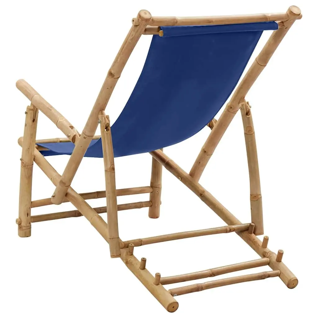 Outdoor Deck Chair Bamboo Frame Canvas Seat Adjustable Backrest Garden Patio