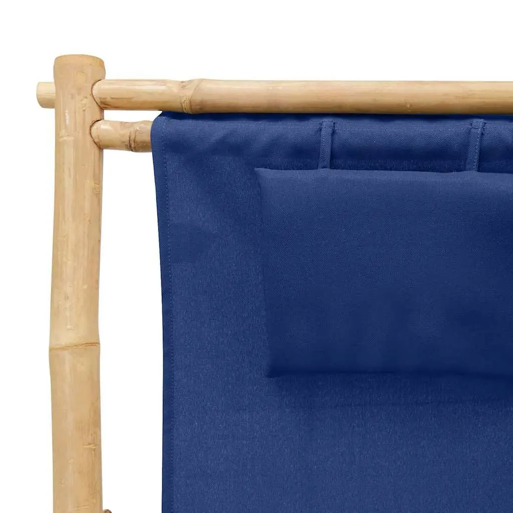 Outdoor Deck Chair Bamboo Frame Canvas Seat Adjustable Backrest Garden Patio