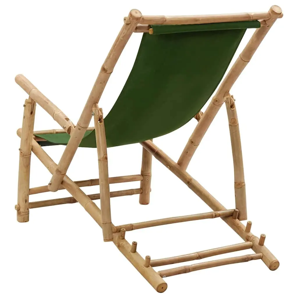 Bamboo Frame Outdoor Deck Chair with 3-Position Backrest