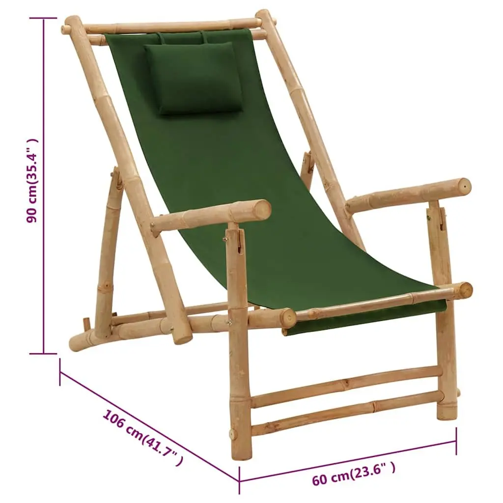 Bamboo Frame Outdoor Deck Chair with 3-Position Backrest