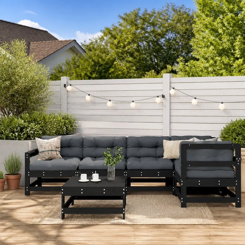 Garden Lounge Set Outdoor Furniture 6 Piece Black Wood Patio Sofa