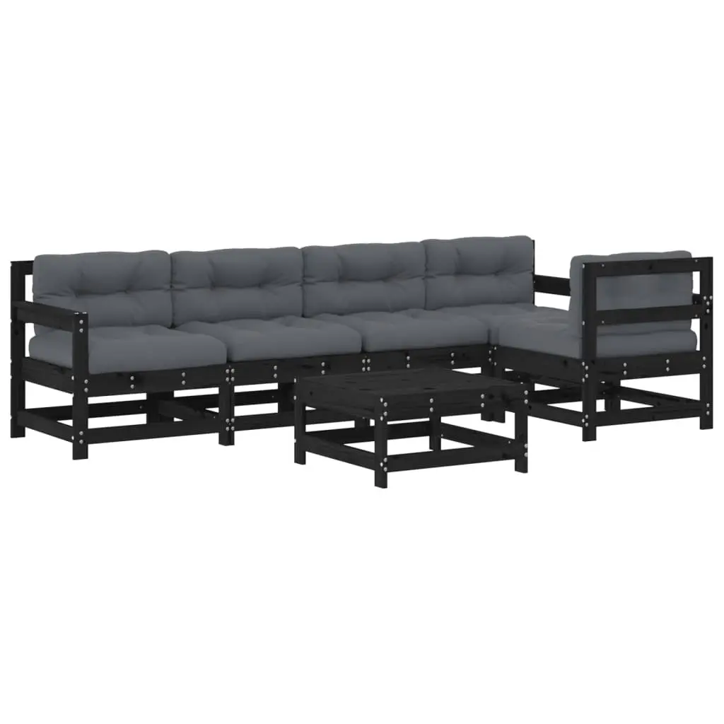 Garden Lounge Set Outdoor Furniture 6 Piece Black Wood Patio Sofa