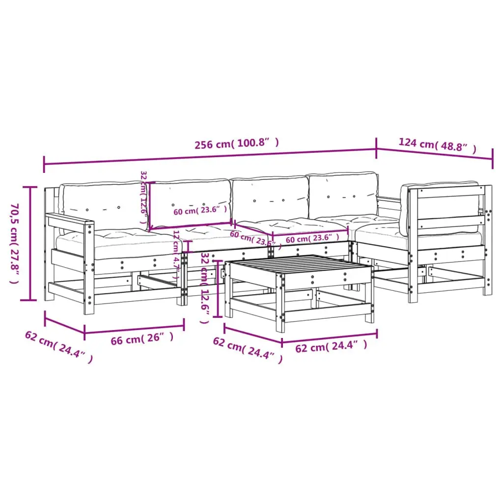 Garden Lounge Set Outdoor Furniture 6 Piece Black Wood Patio Sofa