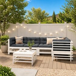 Garden Lounge Set 6 Piece White Wood Outdoor Furniture Patio Sofa with Cushions