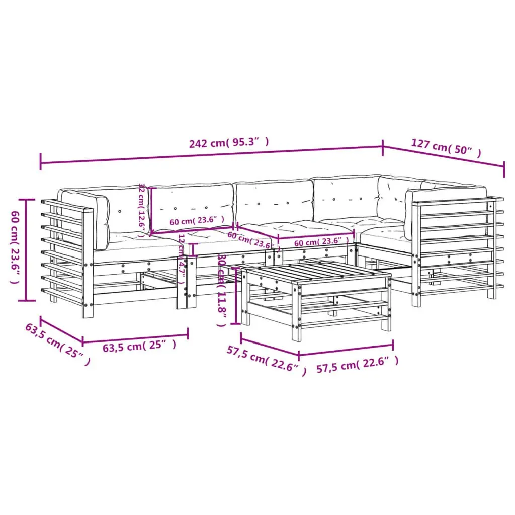 6-Piece White Wood Garden Lounge Set