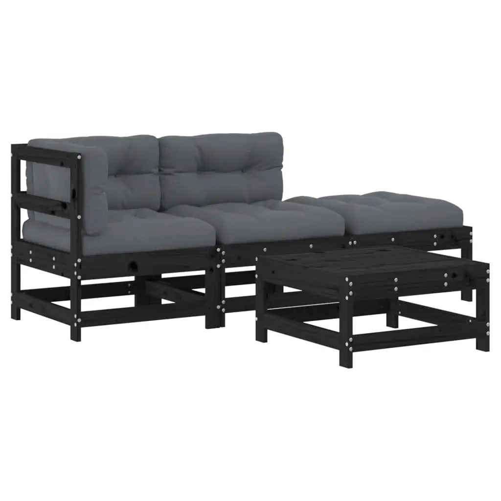 Garden Lounge Set 4 Piece Outdoor Patio Furniture Black Wood Sofa with Cushions