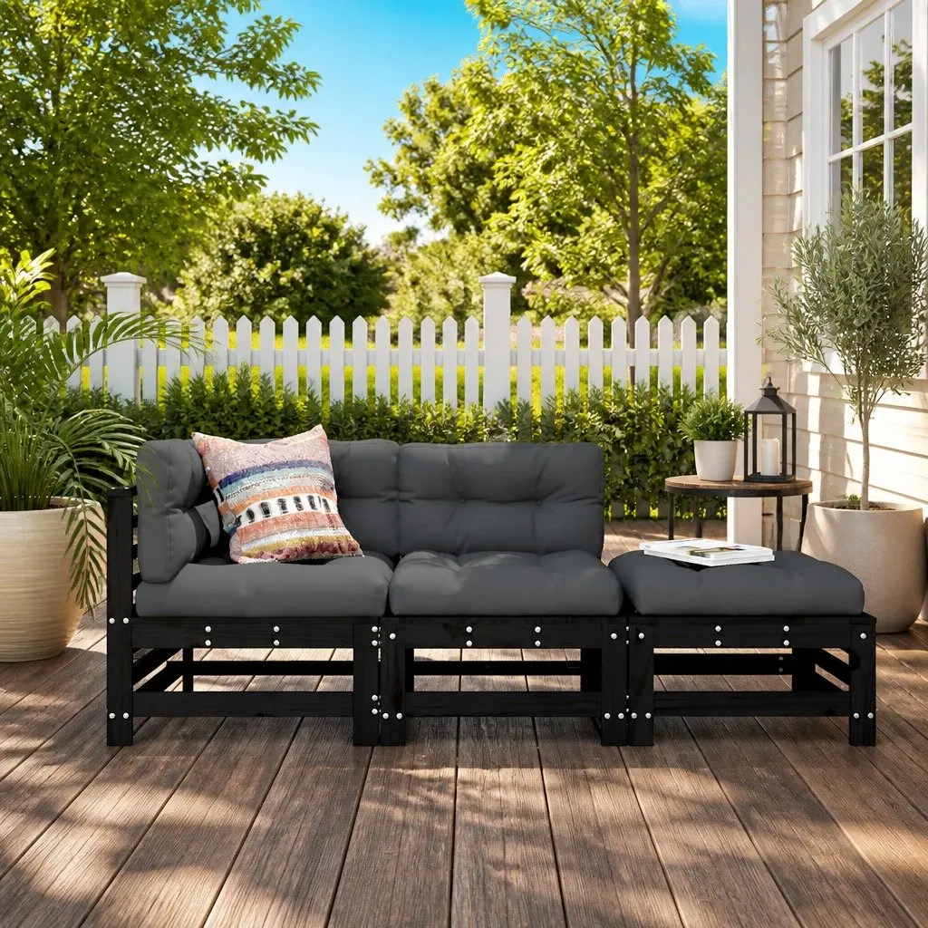 Garden Lounge Set 3 Piece Outdoor Furniture Black Wood