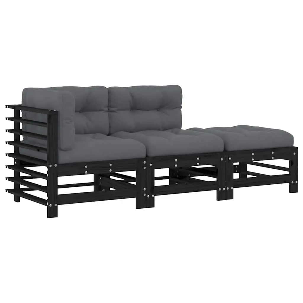 Garden Lounge Set 3 Piece Outdoor Furniture Black Wood