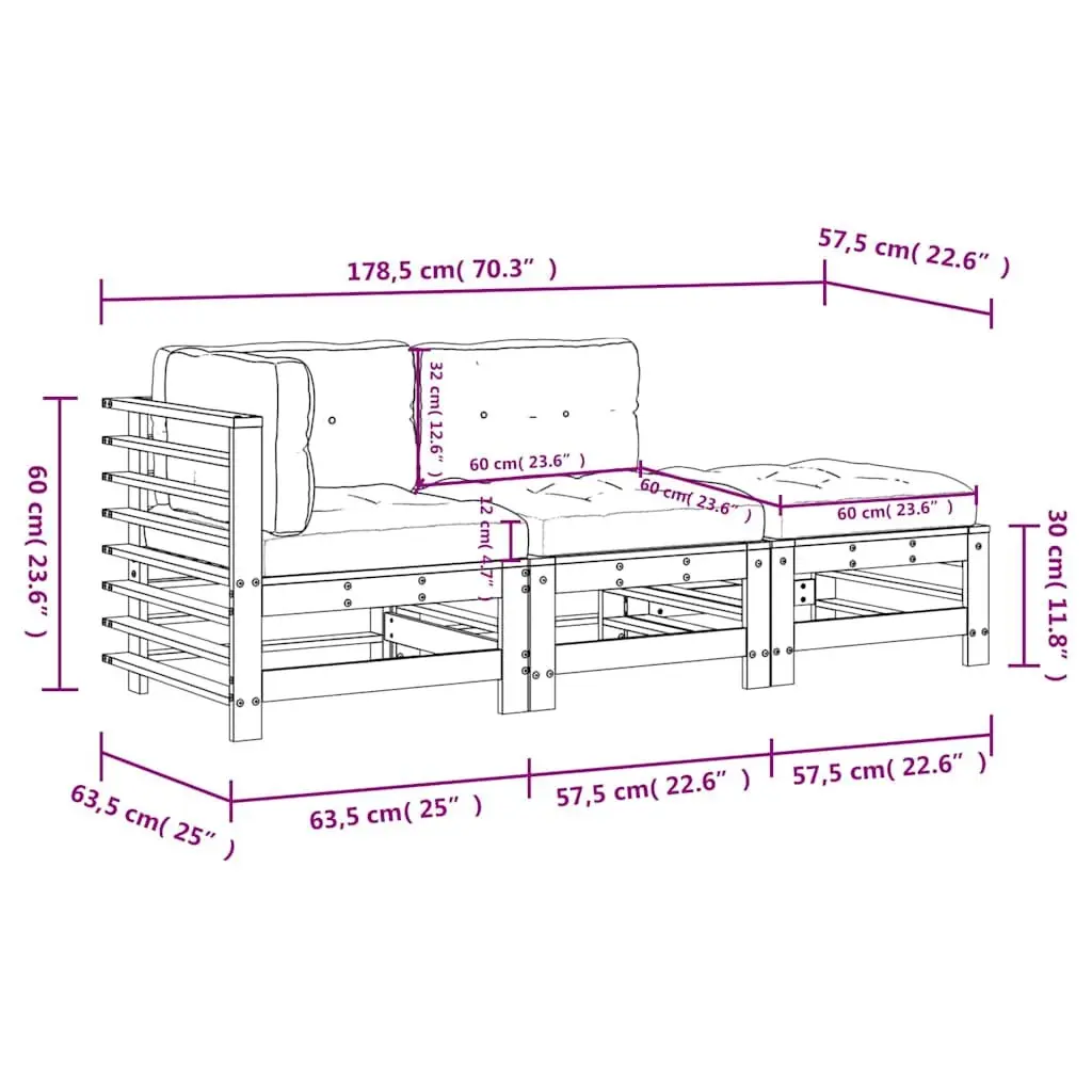 Garden Lounge Set 3 Piece Outdoor Furniture Black Wood