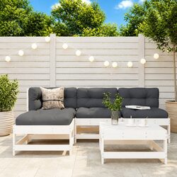 Garden Lounge Set 5 Piece Outdoor Furniture Patio Sofa with Cushions White Wood