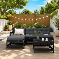 Garden Lounge Set 5 Piece Outdoor Furniture Black Wood Modular Patio Sofa with