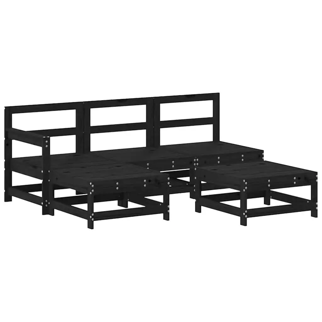 Garden Lounge Set 5 Piece Outdoor Furniture Black Wood Modular Patio Sofa