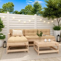 5 Piece Garden Lounge Set - Solid Pine Wood and Cushions
