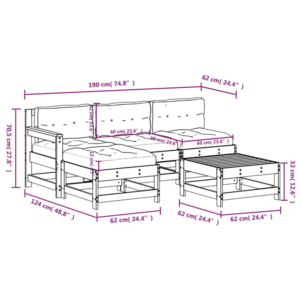 Garden Lounge Set 5 Piece Outdoor Furniture for Patio Garden White Wood