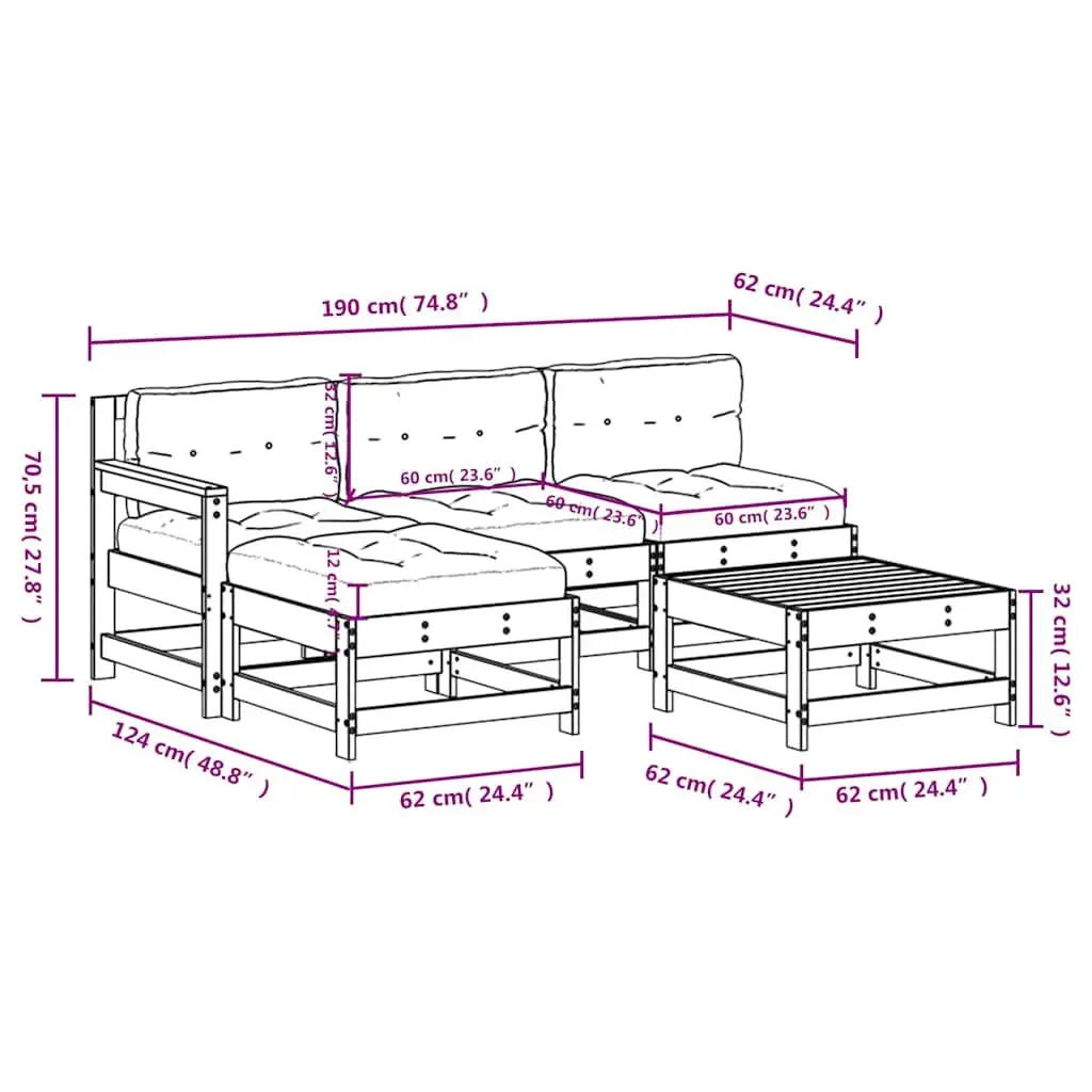 Garden Lounge Set 5 Piece Outdoor Patio Furniture Black Wooden Sofa