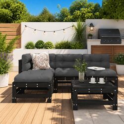5-Piece Modular Garden Lounge Set in Black with Cushions