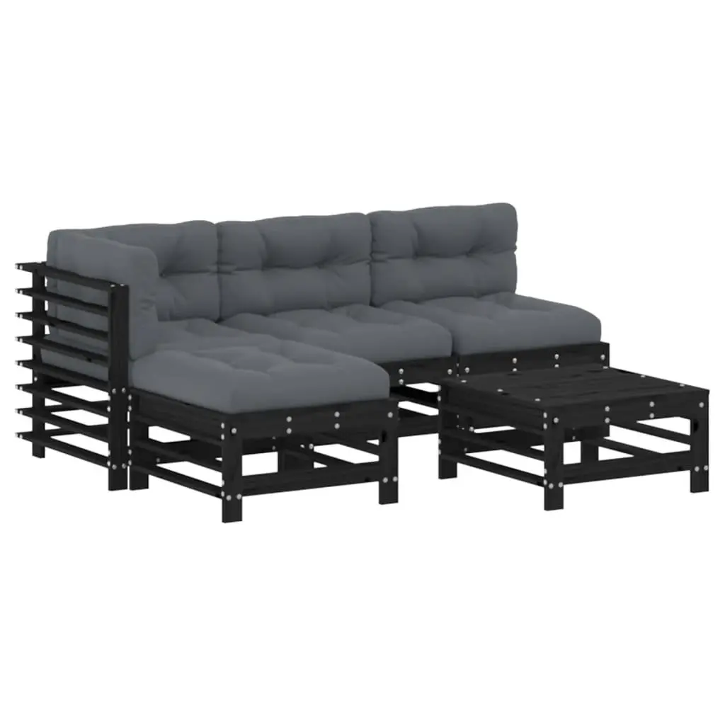 Garden Lounge Set Outdoor Furniture 5 Piece Patio Sofa with Cushions Black