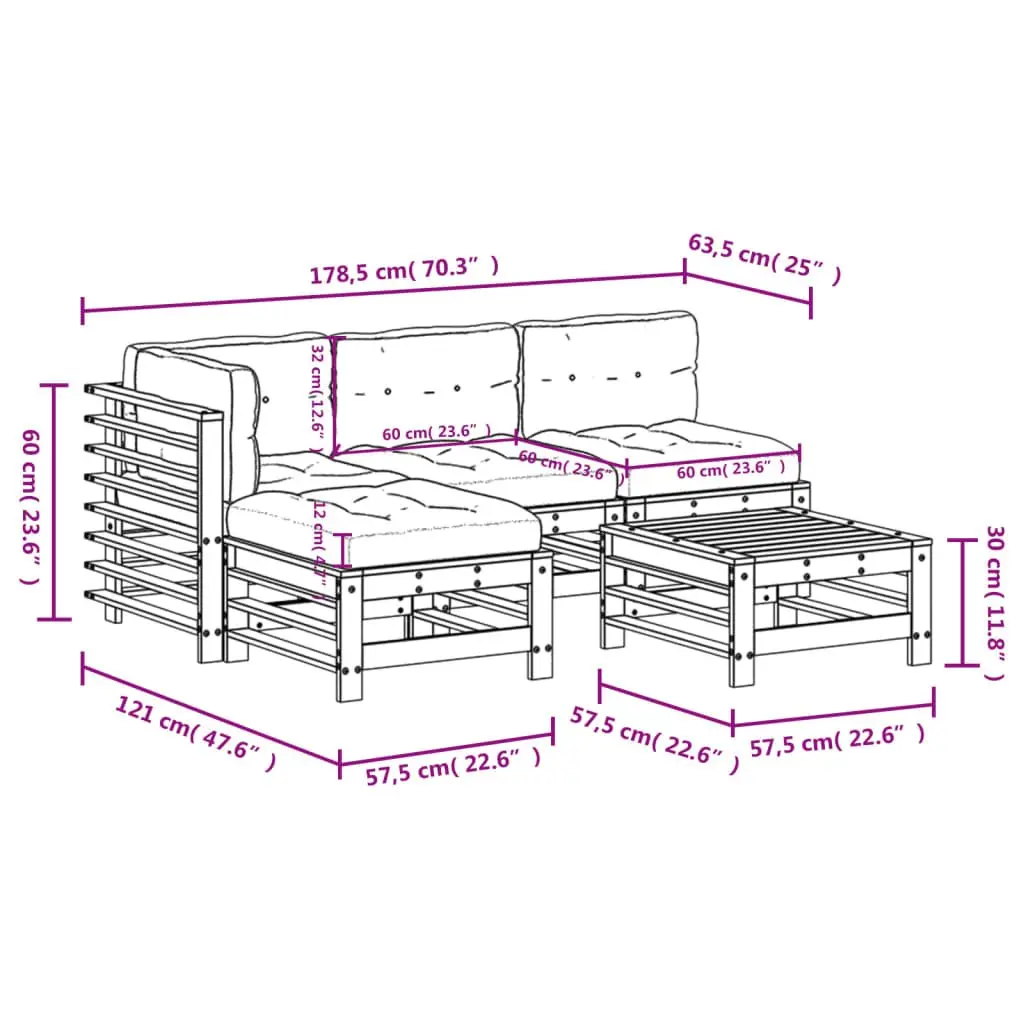 Garden Lounge Set Outdoor Furniture 5 Piece Patio Sofa with Cushions Black