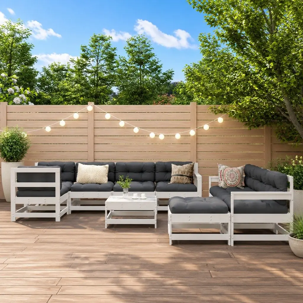 Garden Lounge Set 10 Piece Outdoor Furniture Patio Sofa White Wood Slatted