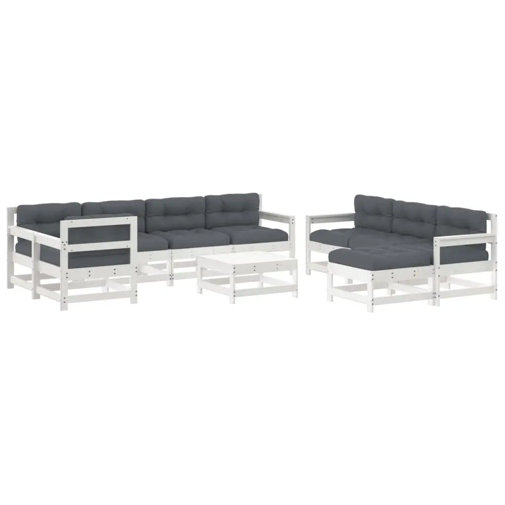 Garden Lounge Set 10 Piece Outdoor Furniture Patio Sofa White Wood Slatted