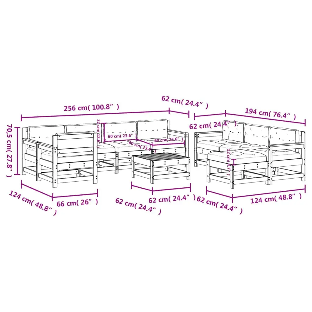 Garden Lounge Set 10 Piece Outdoor Furniture Patio Sofa White Wood Slatted