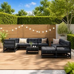 Garden Lounge Set 10 Piece Outdoor Furniture Black Cushioned Modular Patio Sofa