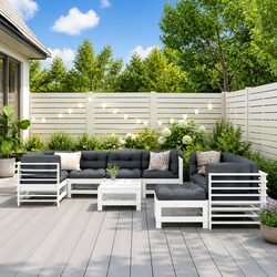 Garden Lounge Set 10 Piece White Solid Wood Patio Furniture with Cushions