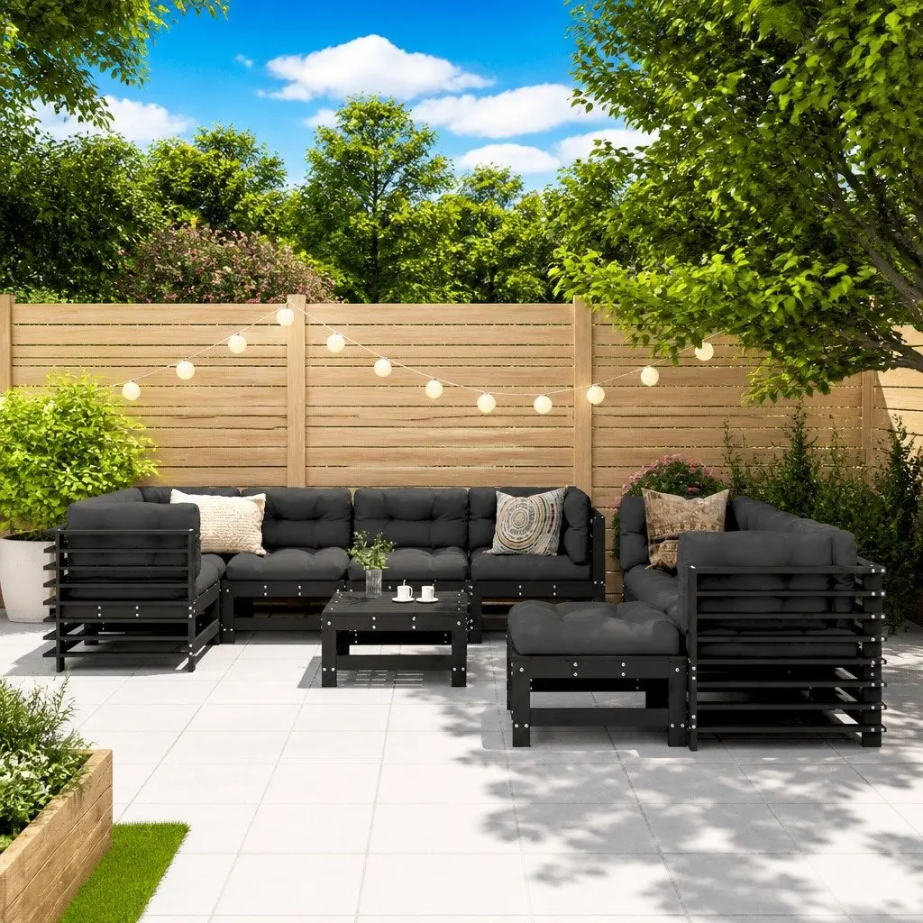 Garden Lounge Set Outdoor Furniture 10 Piece Black Slatted Wood Patio Sofa
