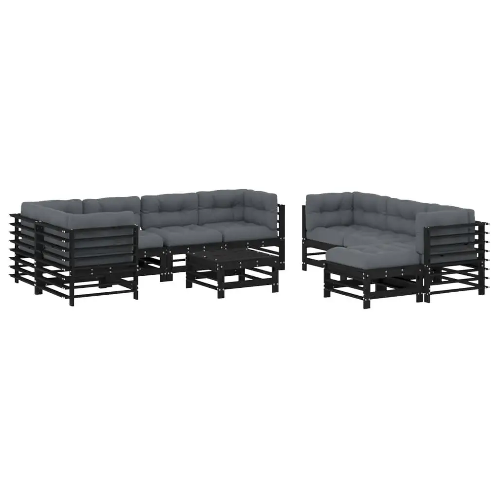 Garden Lounge Set Outdoor Furniture 10 Piece Black Slatted Wood Patio Sofa